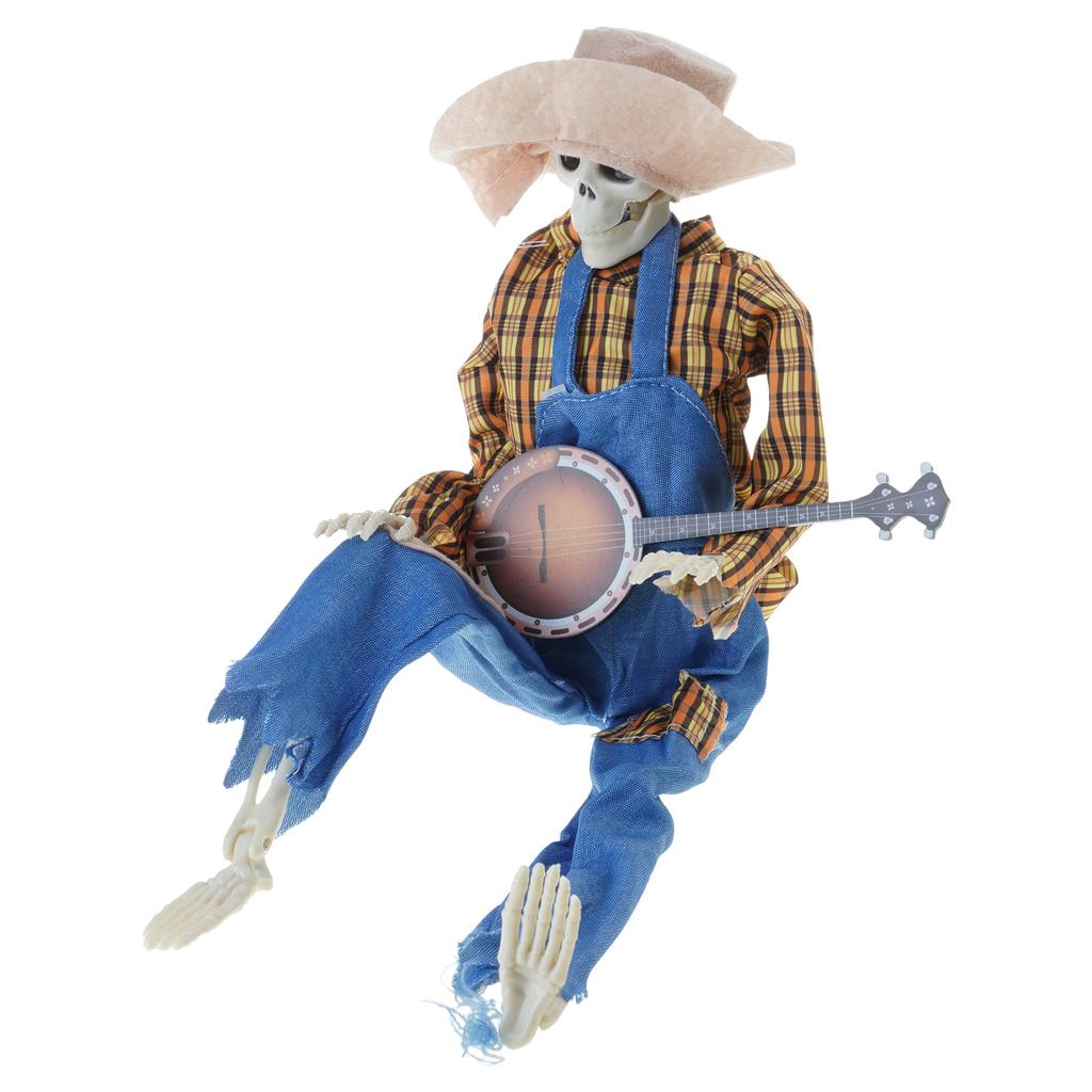 Spooky Skeleton Banjo Halloween Decoration With Vibrant Red And Yellow Plaid Design For Home Party Supplies Durable Plastic Construction