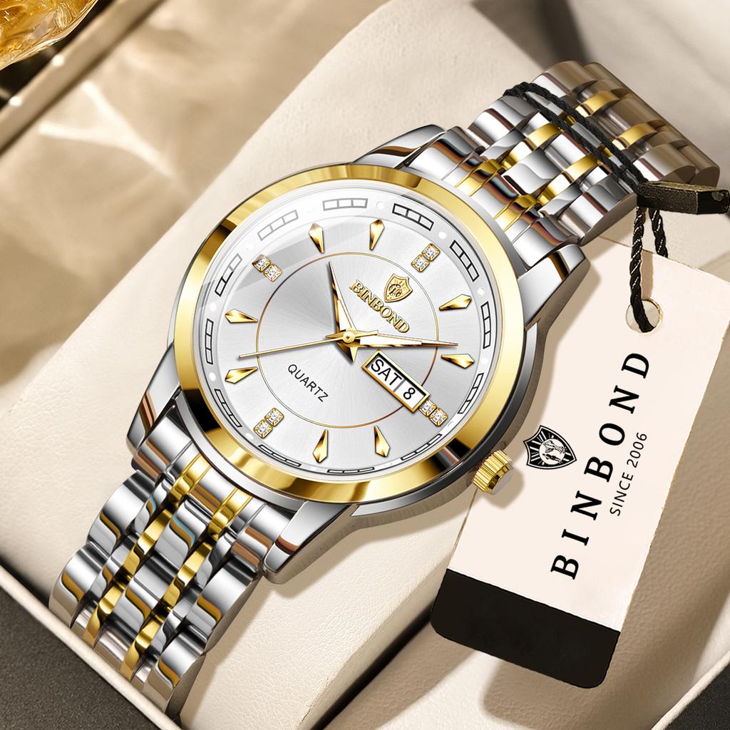 BINBOND Sturdy Luxury Quartz Watches For Women Luminous Waterproof Accurate Auto Date Week Display Ladies Watch Female Reloj