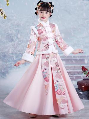 2025 Hanfu Children's Winter Thickened Mamian Skirt Set - New Year Tang Suit for Kids