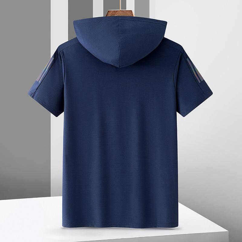 2022 Men's Trendy Hooded Ice Silk Quick-Dry Short Sleeve T-shirt for Summer Sports