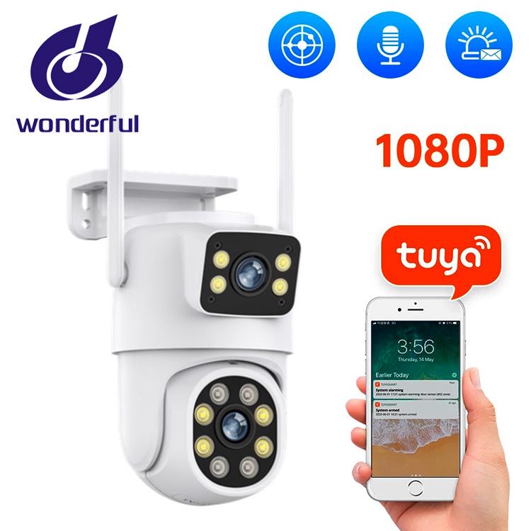 Tuya Smart Waterproof Dual-Lens Camera with Night Vision & Bluetooth Pairing.