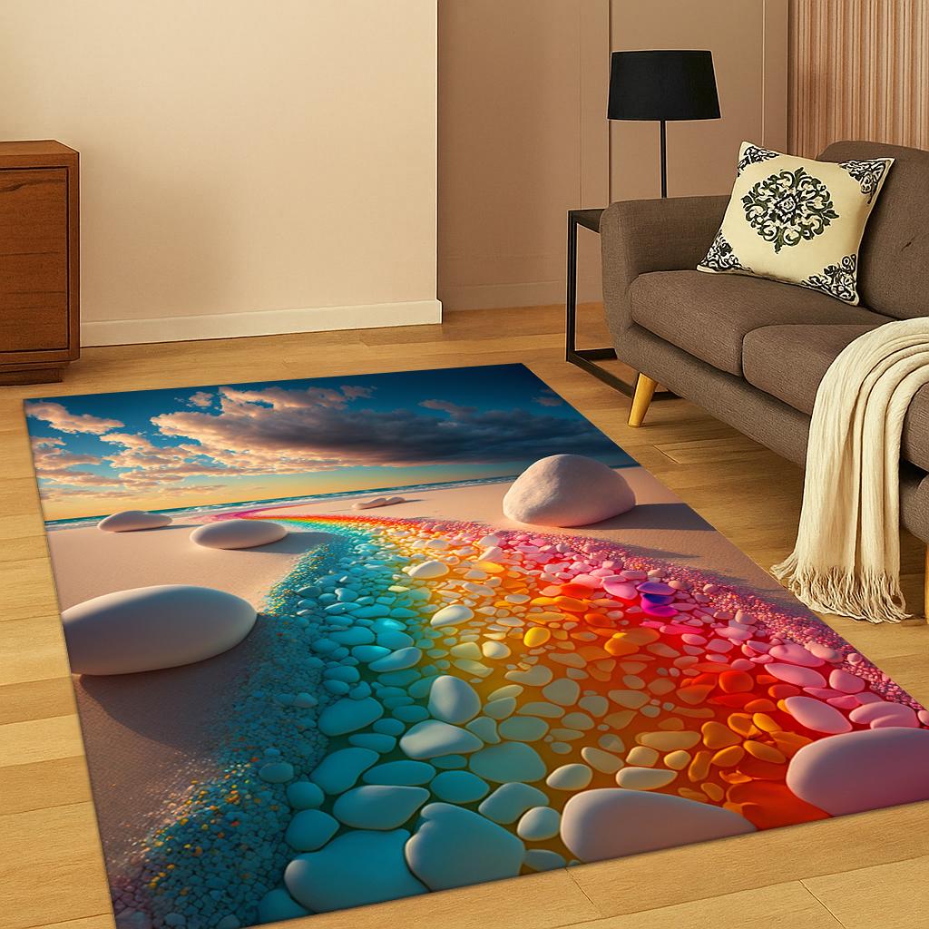 3D Colorful Dreamy Soft Stone Pebble Carpet Rug for Home Bedroom Living Room Sofa Doormat Kitchen Decor,Kid Game Non-slip Mat