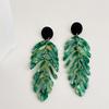 Retro Acrylic Leaf Earrings: Exaggerated Long Tassel Studs with European & American Design