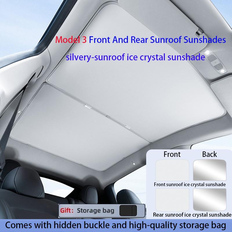 Sun Shades For Tesla Model 3+ Highland 2024 Y 2021-2023 Ice Cloth Buckle Sun Pare Glass Front Rear Sunroof Skylight Accessory