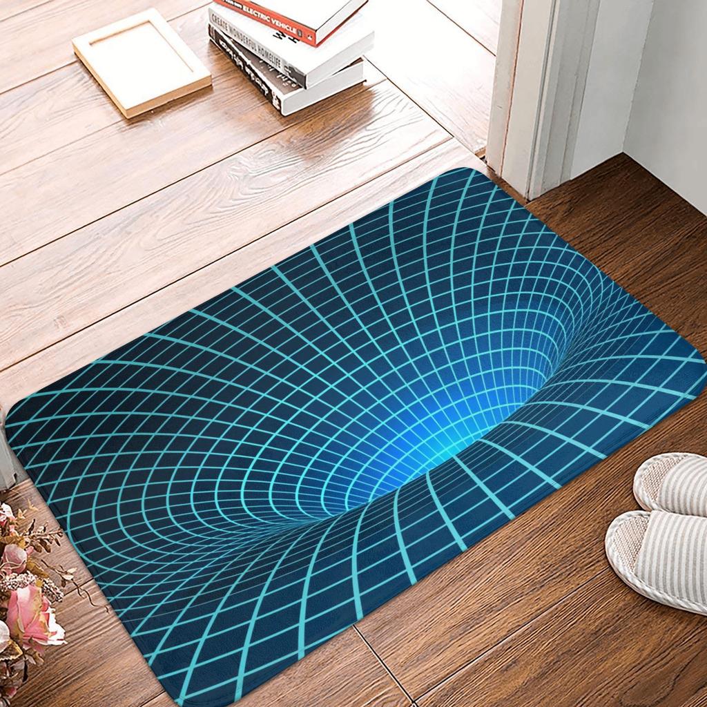 Grid Wormhole Floor Door Kitchen Bath Mat Anti-Slip Indoor Geometric 3D Vortex Doormat Living Room Entrance Rug Carpet Footpad