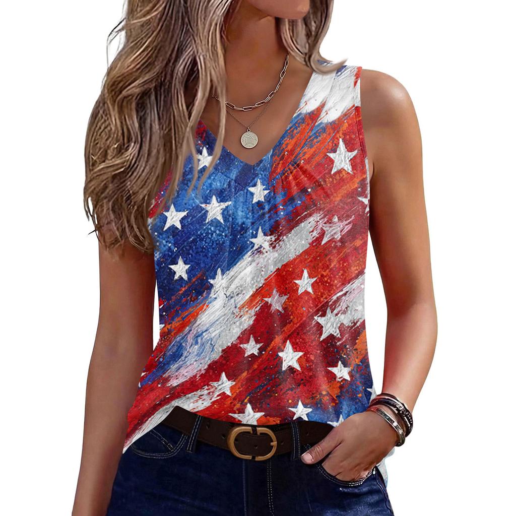 V-Neck Tank Top Women Print Tank Tee Casual Loose Fit Sleeveless Shirt