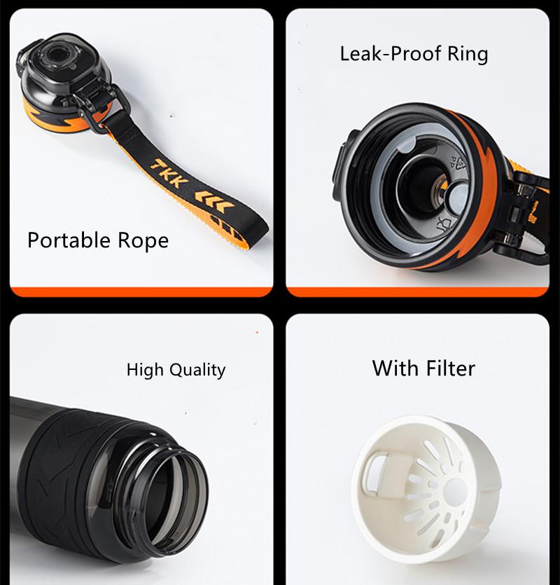 1000ml/1500ml Vysoce kvalitní materiál Tritan Láhev na vodu se slámou Přenosná trvanlivá fitness venkovní sportovní láhev na pití do posilovny