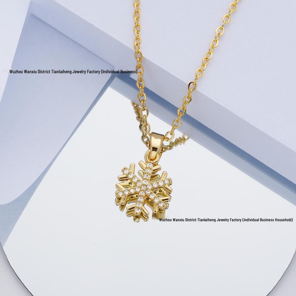 Halskette mit Schneeflocken-Anhänger: Elegantes, Cooles Design mit galvanisierten Diamantakzenten für Herbst und Winter.