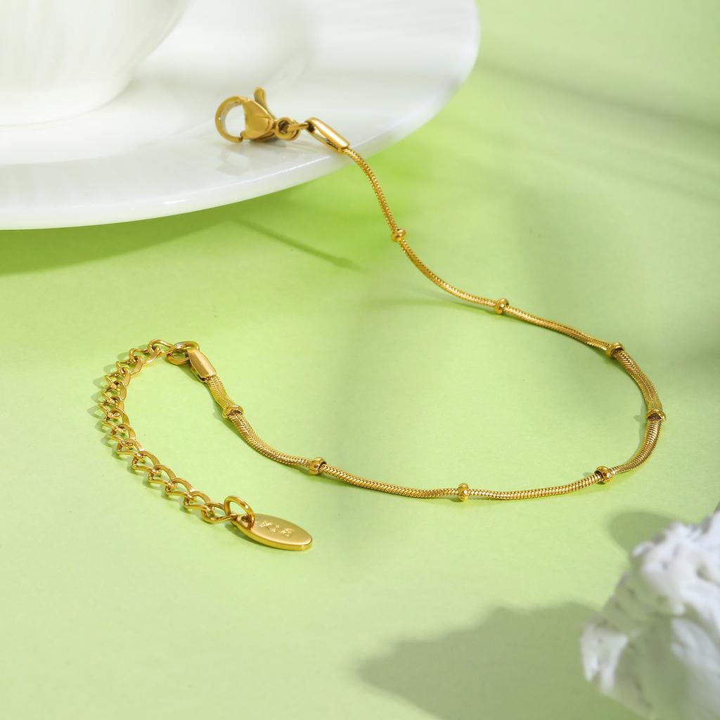 Minimalist Bead Bracelet for Women,Flat Snake Chain Stainless Steel Bracelets,Trendy Waterproof Jewelry Gift