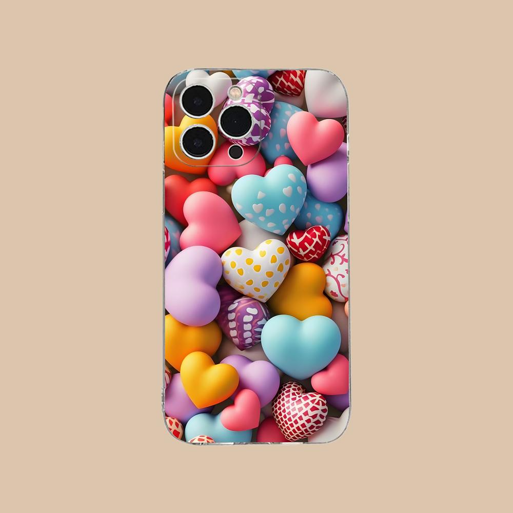 Y2K Glowing Hearts Mobile Phone Case for iPhone 17 16 15 14 13 12 11 X XR XS Air Pro Max Plus Mini Clear Colorful Cover Luxury