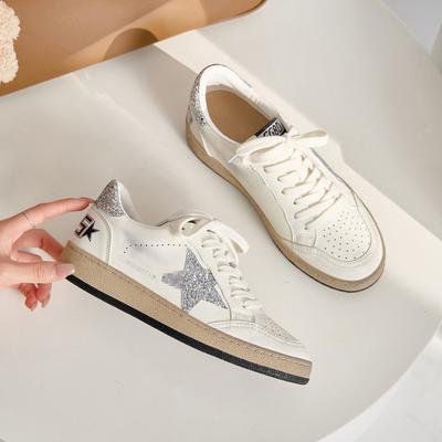 Farbabstimmung Retro Alte Sternschuhe Kleine Schmutzige Schuhe Damen Frühling Neue Leder Schnürung Flach Lässig Board Schuhe Damen