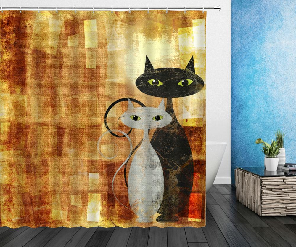Cat Shower Curtains Bathroom Shower Curtain Cute 3D Fabric Shower Curtain With Hooks Funny Waterproof Shower Curtain Or Mat