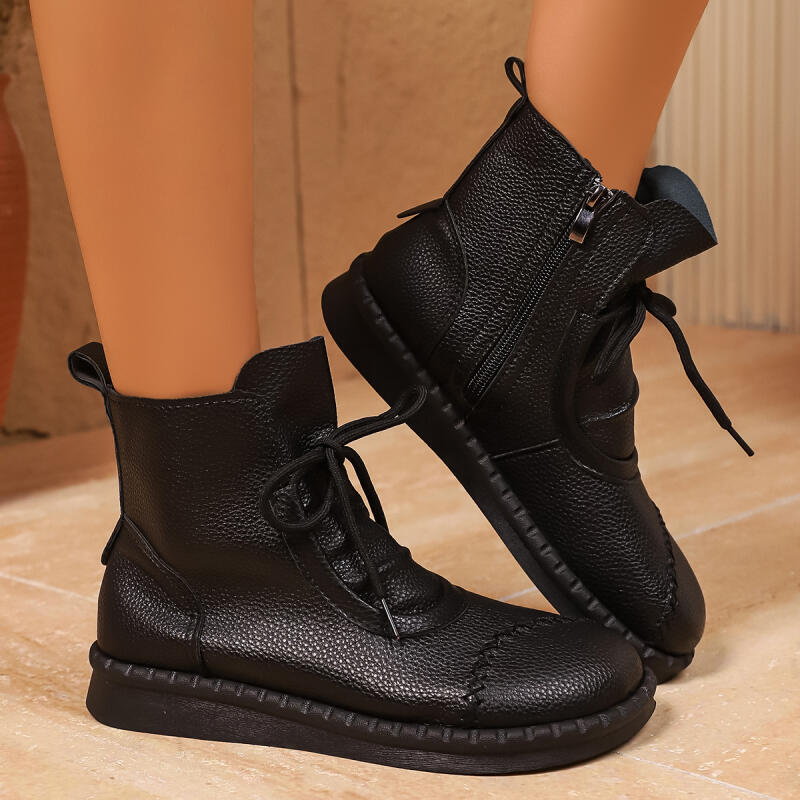 Fashion Retro Side Zip Brown Ankle Boots Women 2025 Winter Vintage Soft Sole Black Boots Comfort Light Weight Non Slip Mom's Shoes