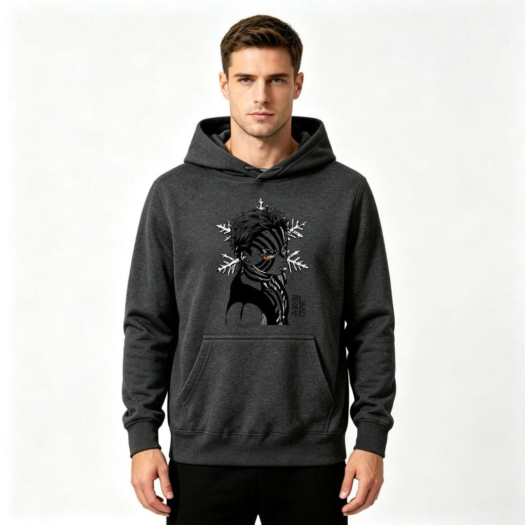 Men Anime Akaza Printed Pullover Hoodie Casual Long Sleeve Streetwear Sweatshirt