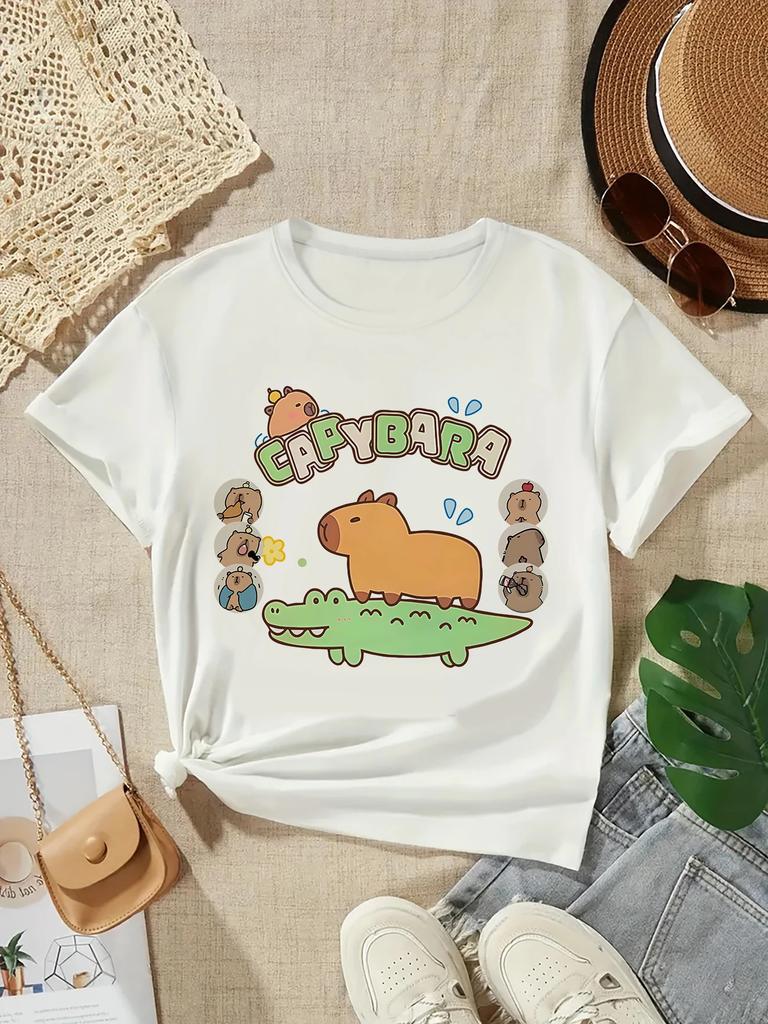 2025 Capybara Tshirt Kids Children TShirt capibara Cartoons Clothes Kid Girl Boy Capybaras T Shirt Baby Casual Top Clothes