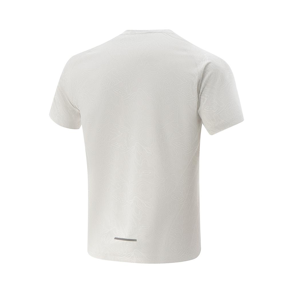 Li Ning Running Series All Over Print Letter Crew Neck Breathable Versatile Short Sleeve T-Shirt Men Tops White-Birch Gray ATSV373-10