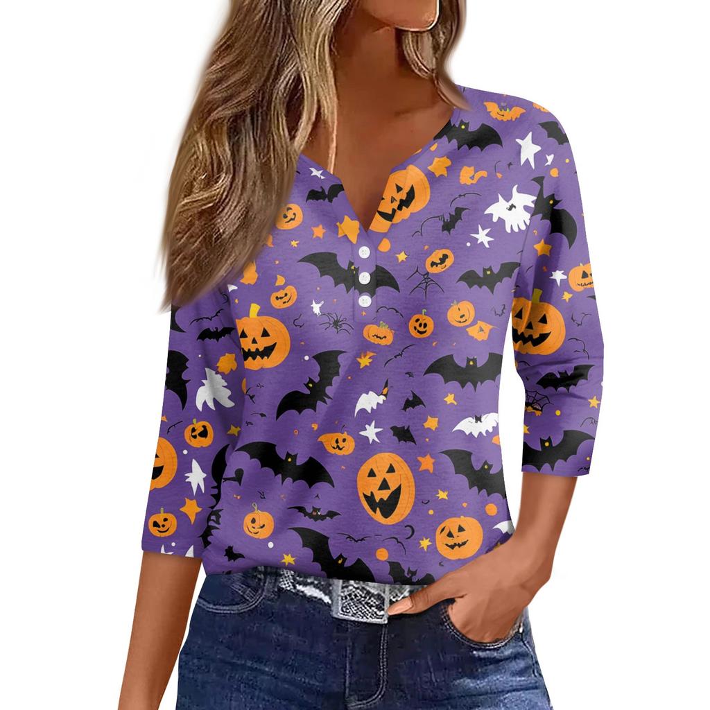 Women's Casual Fashion Sexy Comfortable V-Neck Halloween Seven Sleeve Top