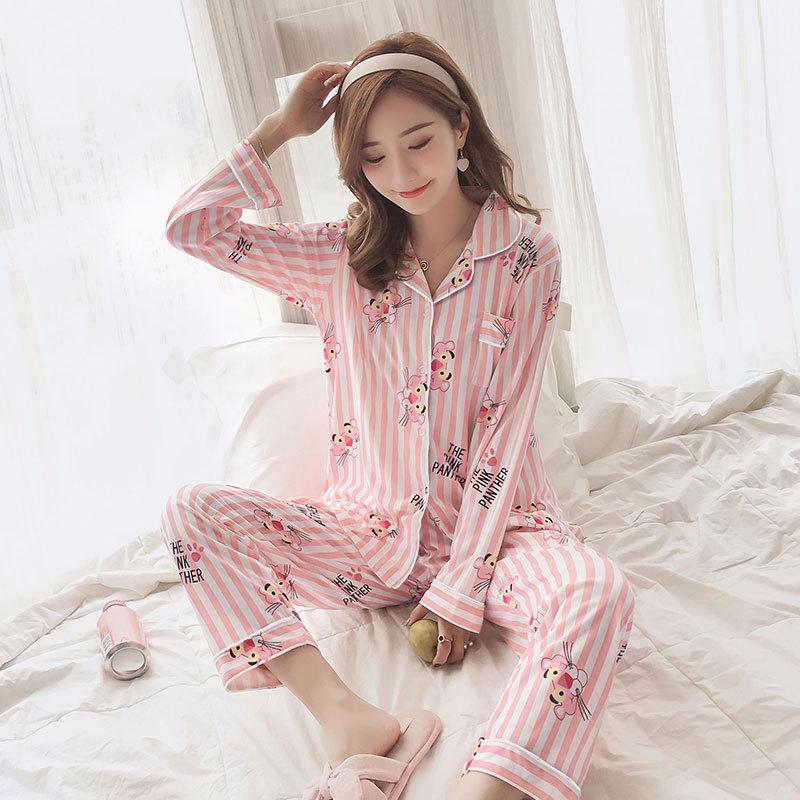 

GMXIA Пижама женская весенне-осенняя с лацканами, с длинными рукавами, милый кардиган, милый мультяшный студенческий комплект для дома XXL