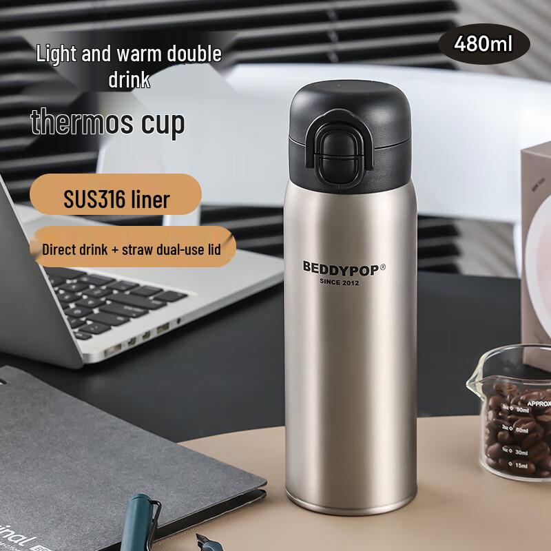 BEDDYBEAR 316L Stainless Steel Dual-Drink Insulated Water Bottle 480ml