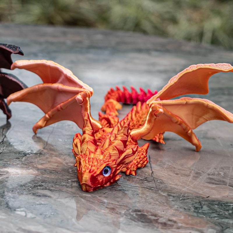 3D Printed Flying Dragon Figurine with Movable Joints & Wings Poseable Dragon Desktop Ornament Collectible Toys