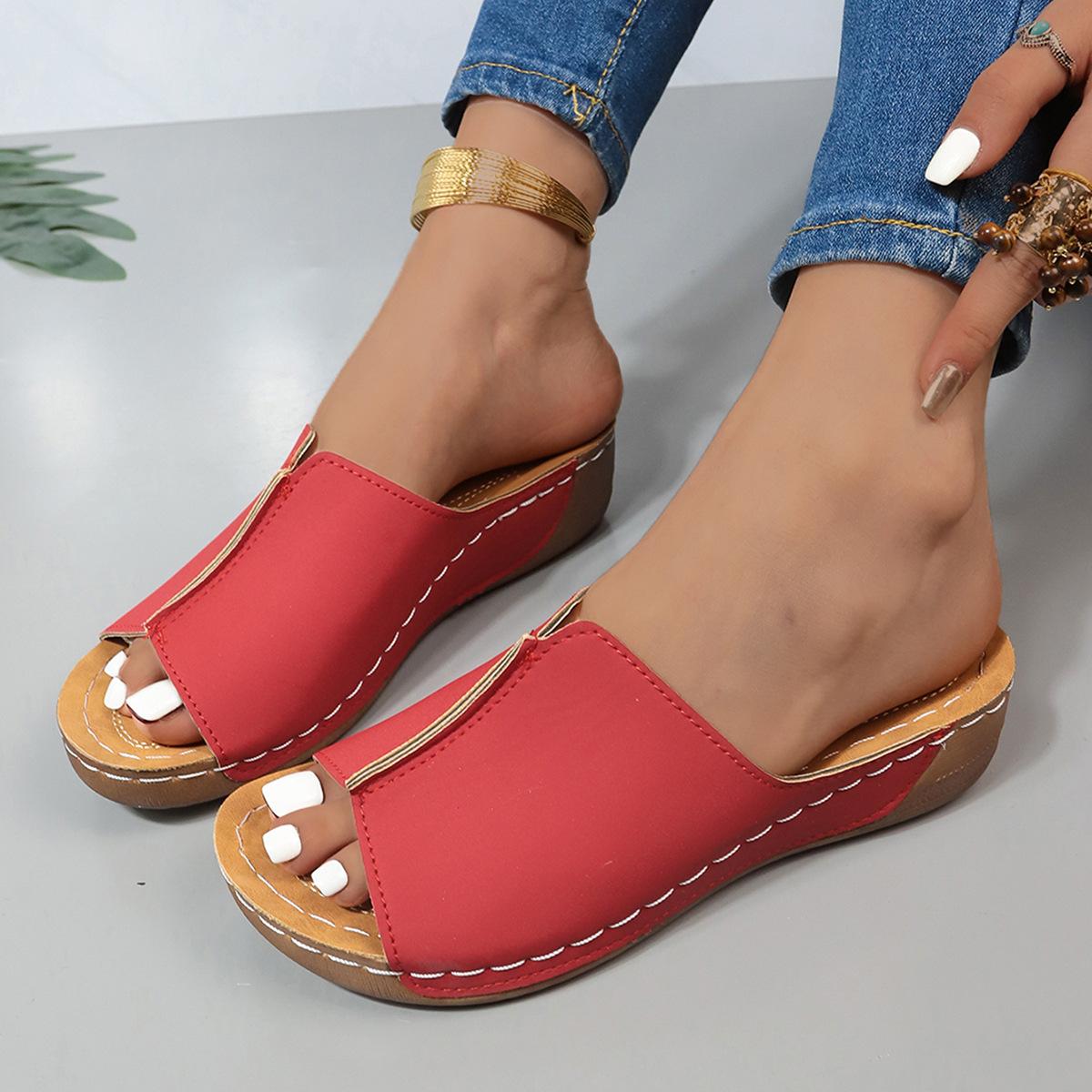 

New Roman slope heel sandals women s 2024 summer trendy comfortable Roman sandals large size women s shoes 43 червоний