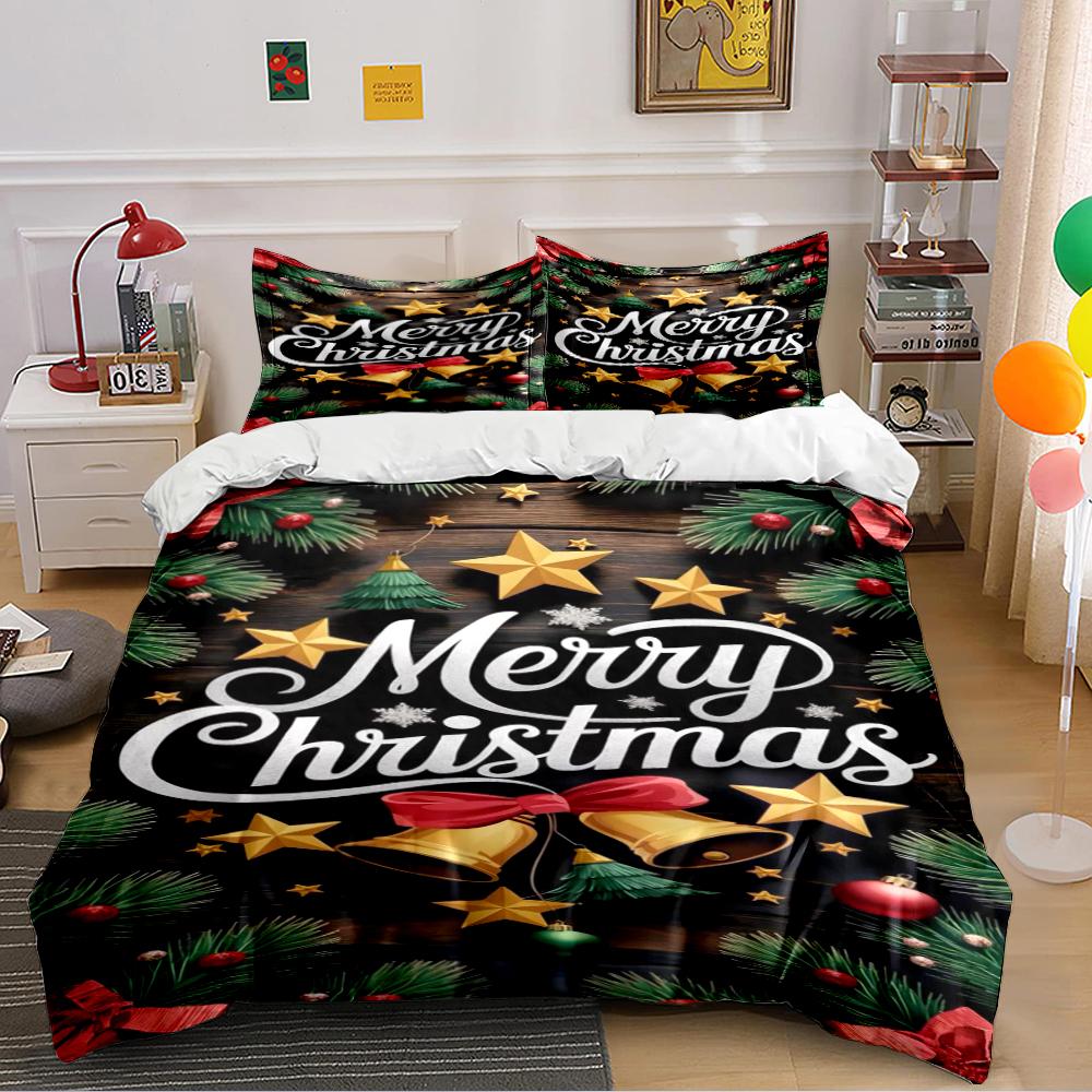Christmas Reindeer and Snowflakes Pattern Bedding Set (1 Duvet Cover, 2 Pillowcases, Duvet Not Included)