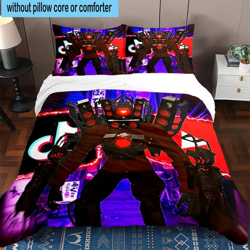 3PCS Robot Invasion Alert 3pcs Bedding,Including 3PCS Duvet Cover And 2pcs Pillowcases Perfect for Christmas,Ideal for Bedroom, Dormitory