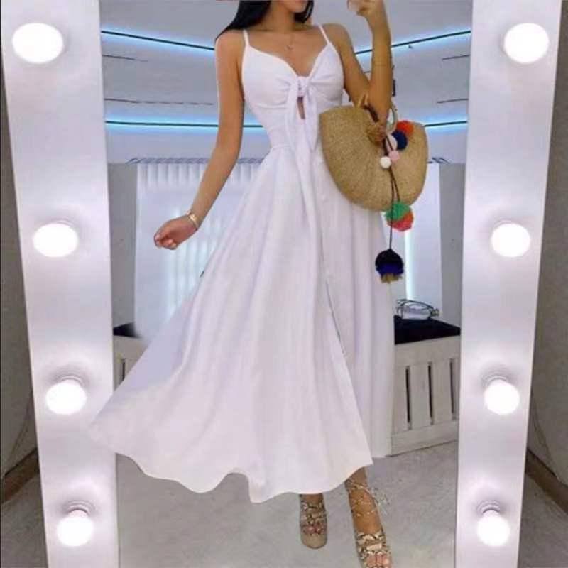 2025 New European & American Floral Lace-Up Spaghetti Strap Long Dress