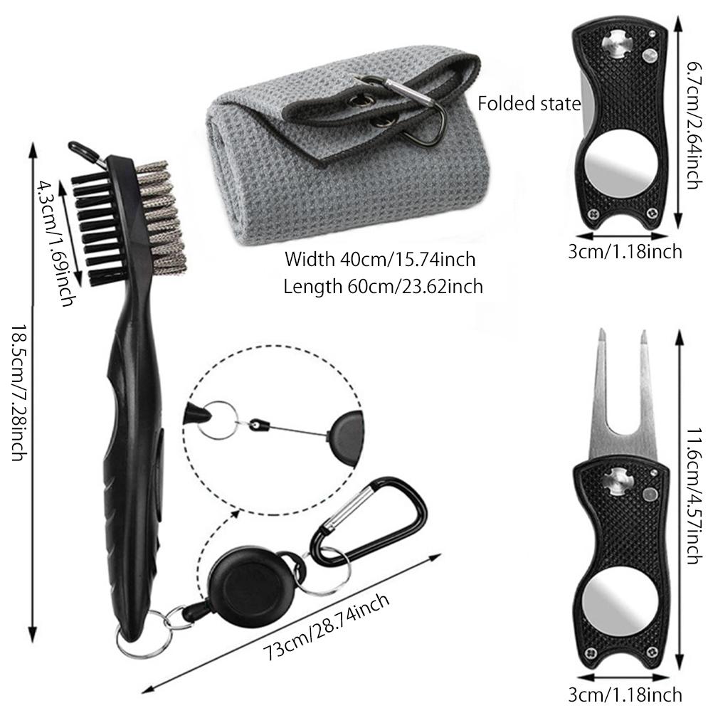 3Pcs  Towel and Club Cleaning Brush Kit Divot Repair Tool with Ball Marker Er Set Accessories