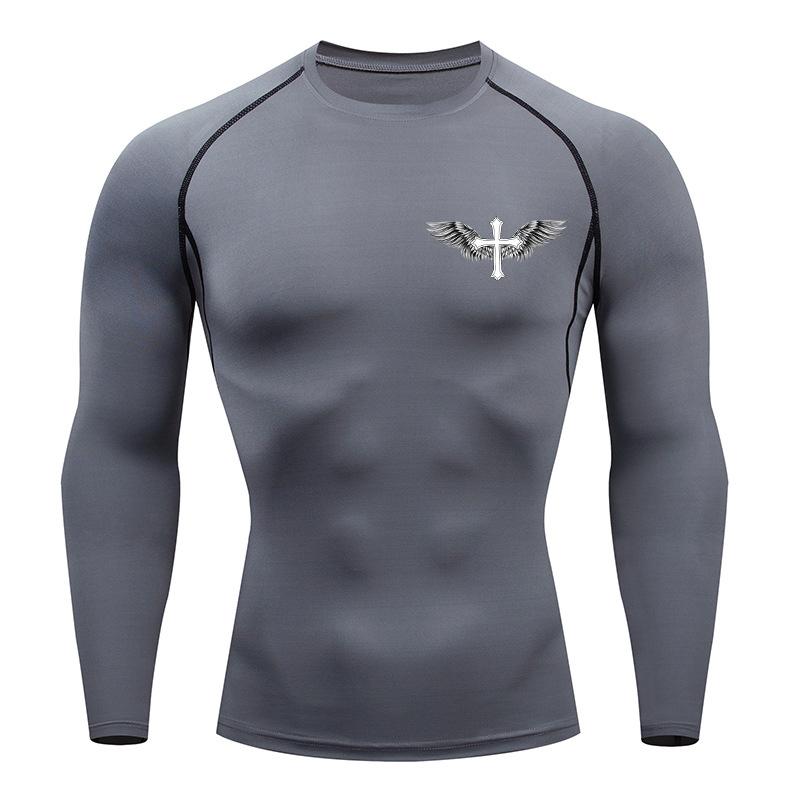 Cross Wings Print Compression Shirt for Men Christian Athletic Tshirt Sporty Tees Tops Gym Workout Running Baselayers Undershirt