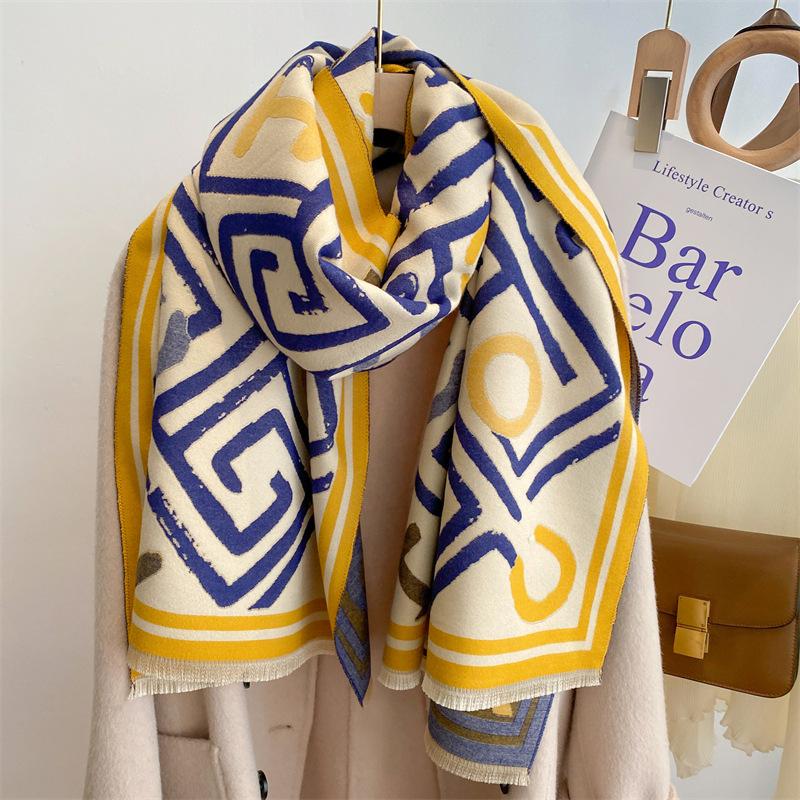 Scarf Women's Winter Style Foreign Style Fashionable Versatile Shawl with Thickened Warm Long High-end Imitation Cashmere Scarf