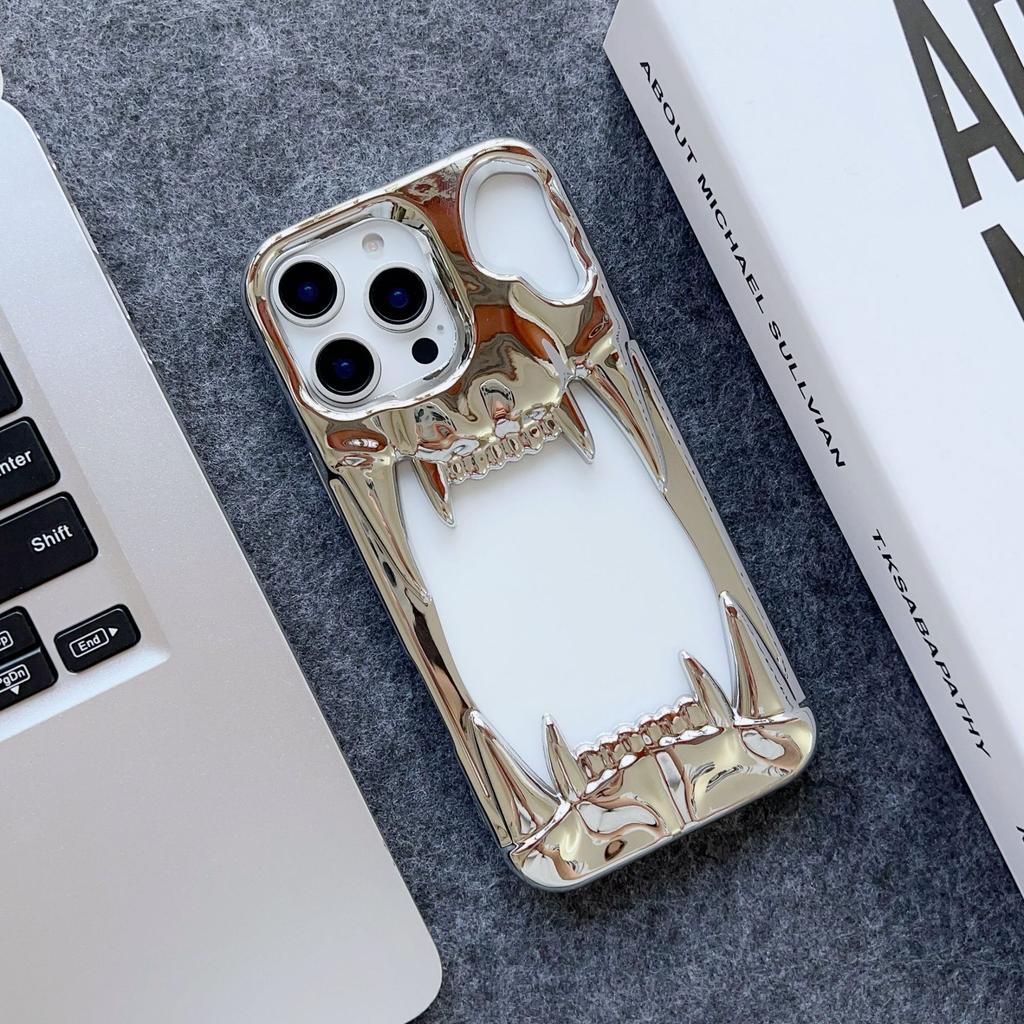 Electroplating hollow tiger tooth mobile phone case is suitable for Apple 16PROMAX trend 15/14/13 bone 12 heat dissipation 11