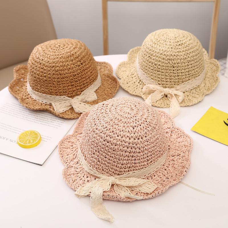 Baby Girl Straw Hat 3-6 Years Girls Summer Beach Hats with Bowknot Sun Protection Hats for Kids