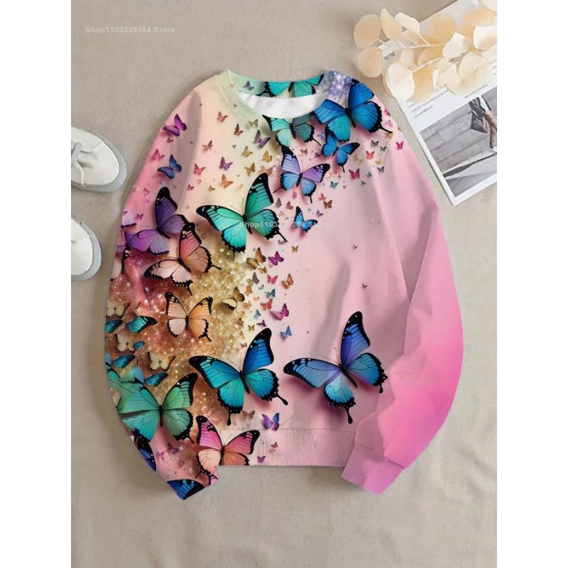 Butterfly Women Round-neck Sweatshirt Streetwear Autumn New Sweatshirts Oversized Pullovers Tops Woman Clothing