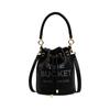 (Black) Bucket Handbag Women Leather Drawstring Shoulder Crossbody Bag Daily Travel Gift