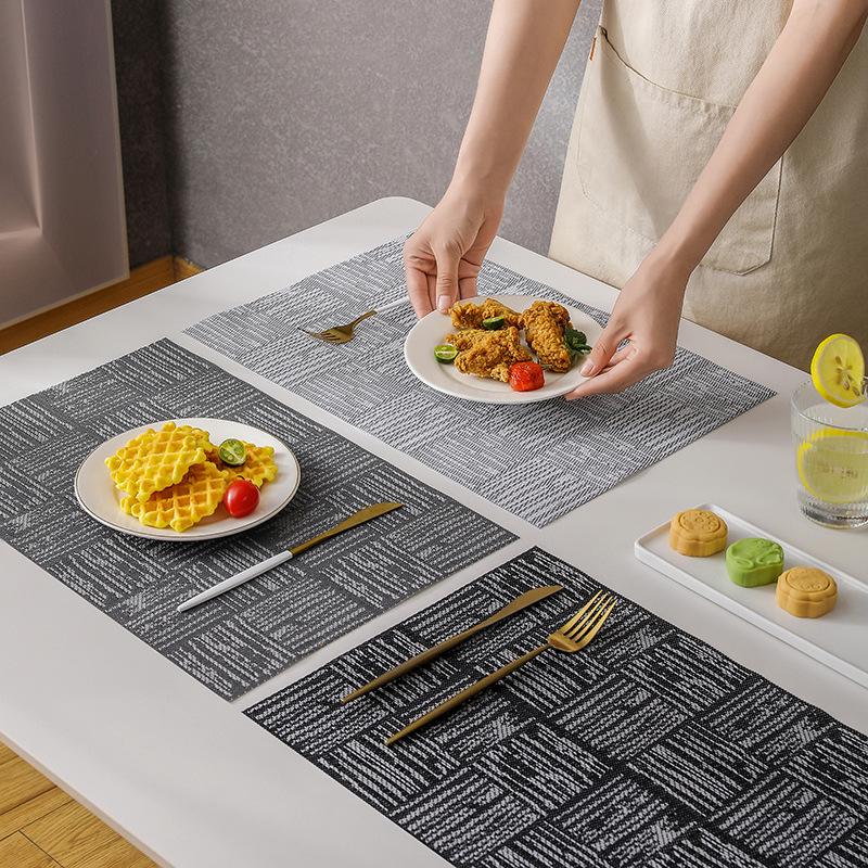 Rectangular PVC Placemats Solid Color Heat Insulation Waterproof Non-slip Table Mats Household Simple Word Pattern Placemat