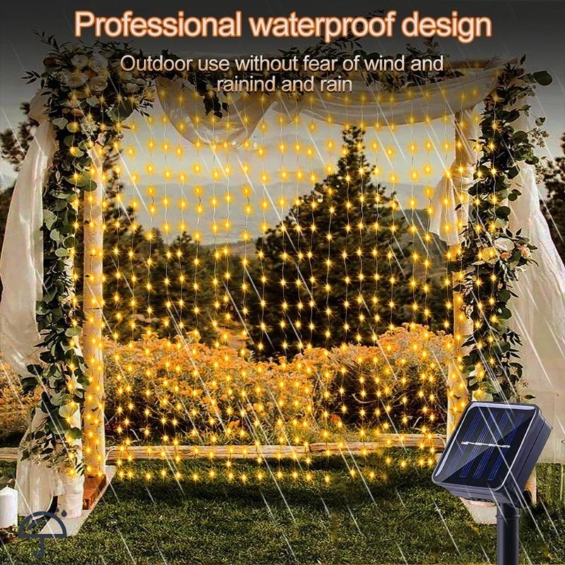 Solar LED Curtain Light Outdoor Garland Solar Fairy String Light Copper Wire Lamps for Garden Yard Christmas Wedding Party Holiday Decor
