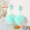 1Pair Cute Pompom Stud Earring Multicolours Resin Candy Bear Charms  With Puffer Ball Fashion Woman Jewelry Birthday Gift