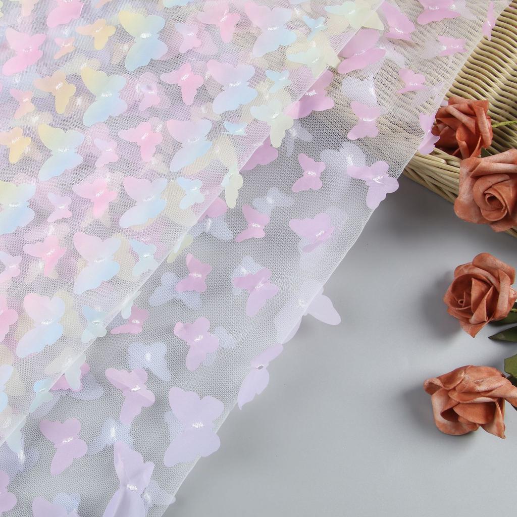 Color Three-Dimensional Gradual Change Butterfly Laser Embroidery Lace Fabric Women'S Dress Skirt Children'S Colorful Clothing Fabric
