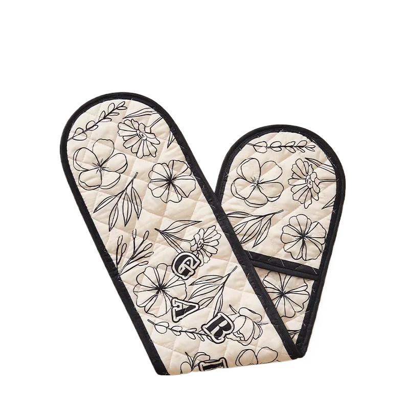 1 Stück Backhandschuh Hitzebeständig Mikrowellen-Backen Grillen Integrierter Handschuh Baumwolle Leinen Rutschfeste Topflappen Hausbacken Kochzubehör