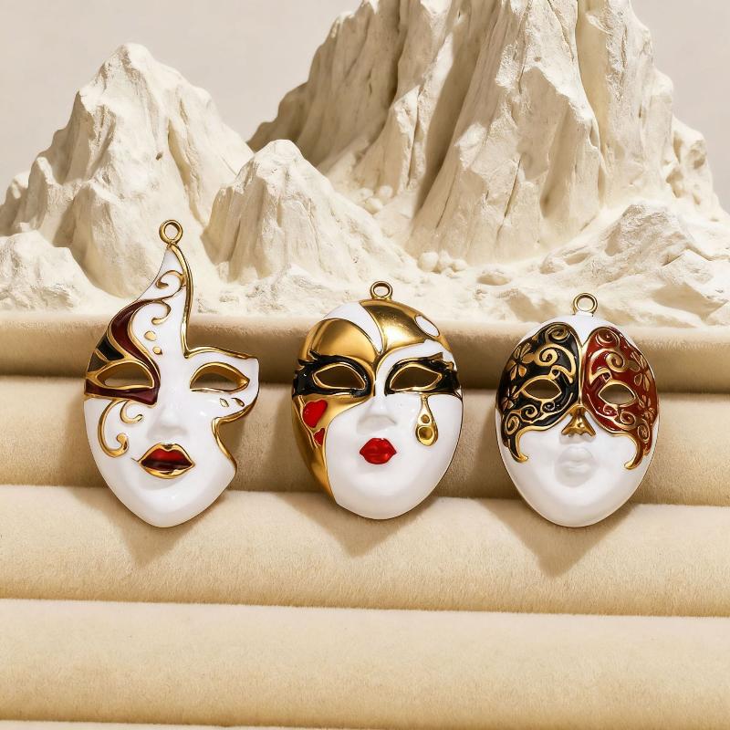 Mask Water Drop  Stainless Steel Charms Enamel Pendant Accessories Diy Women'S Jewelry Necklace Making Connectors