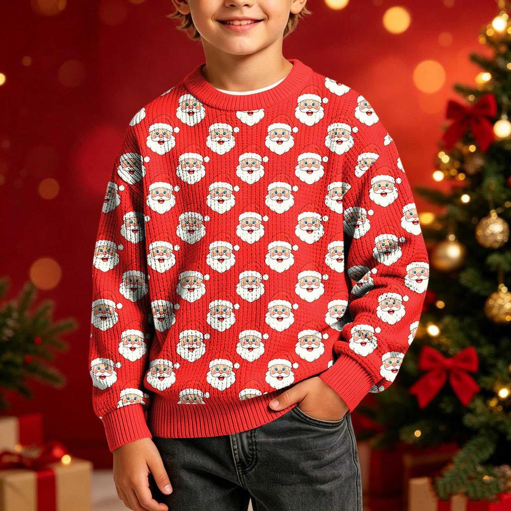 Boys Girls Christmas Print Crewneck Pullover Sweatshirt Casual Comfortable Athletic Top for Holiday