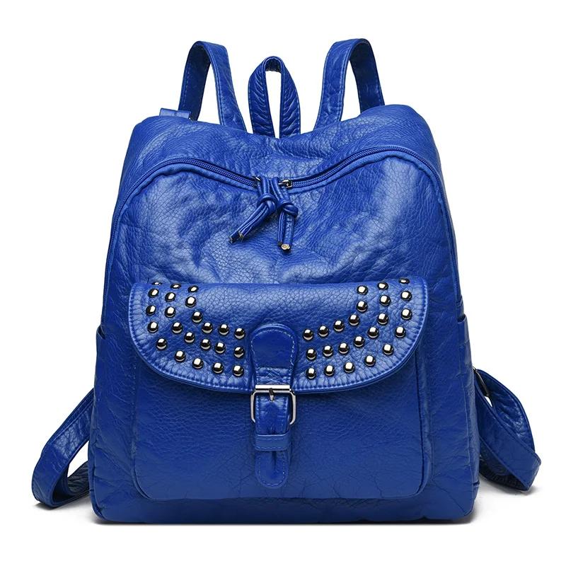 2025 Soft Leather Women Backpacks Rivet Multifunctional Shoulder Bags Female Retro Travel Teenage Girl Fashion Schoolbag