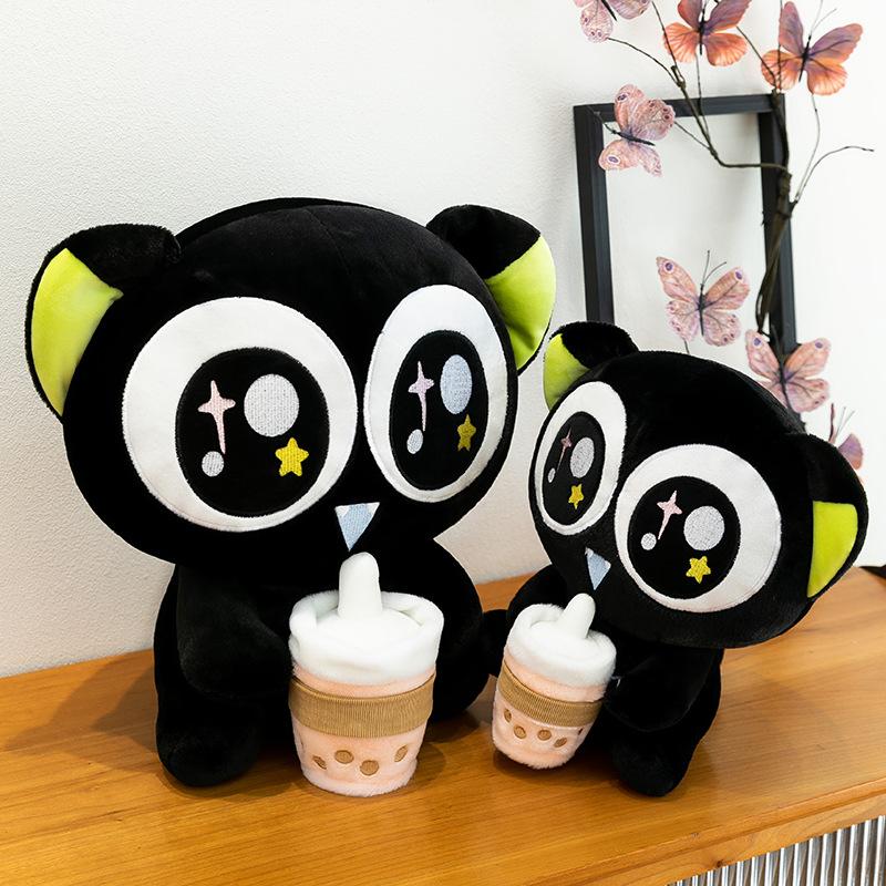 Milchtee Katze Plüschtier Katze mit großen Augen Puppe süße Internet-Berühmtheit Luo Xiaohei Tisch mit Puppe Geburtstagsgeschenk