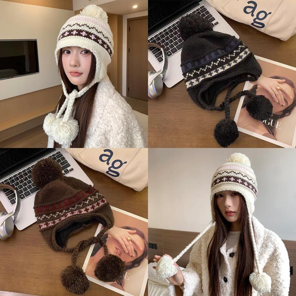 Knit Hat Women Winter Fluffy Ball Beanie With Warmth And Windproof Protection For Casual Fashion