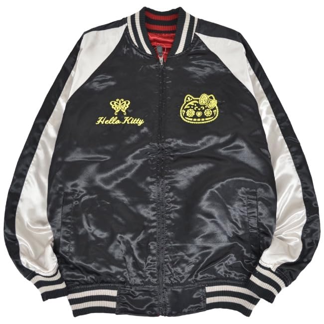 Hello Kitty Sukajan Black and LL [Yoshida Yu] Outerwear, Reversible, Embroidered, 2-Way, Silver,