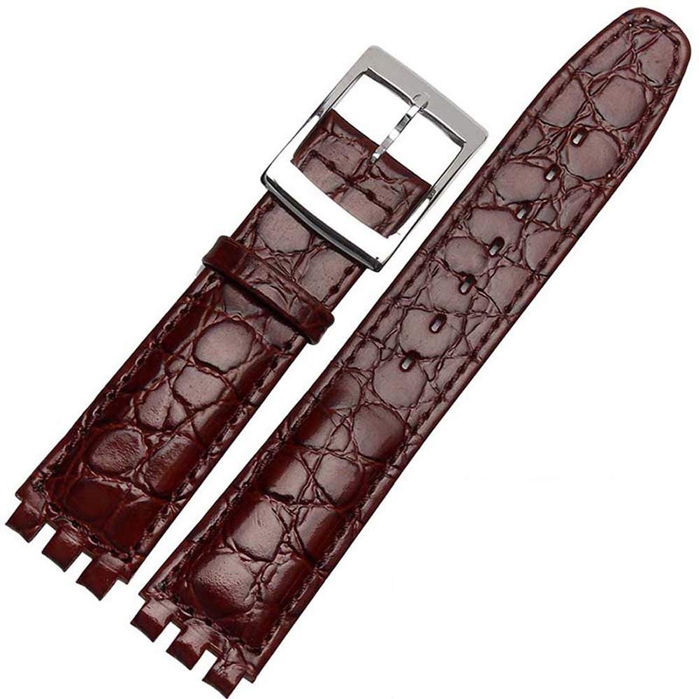 Chocoman Swatch Genuine Leather Watch Waterproof 3 Spring Spring Bar and Strap, 17mm/19mm Band, [Includes Bars, Remover, Box]