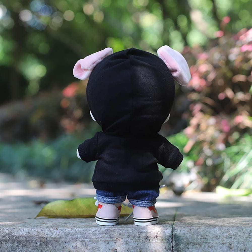 niannyyhouse 15cm Plush Clothes, Pockets, Hoodie, Jeans, Cotton Doll Clothes, Dress-Up (Black)