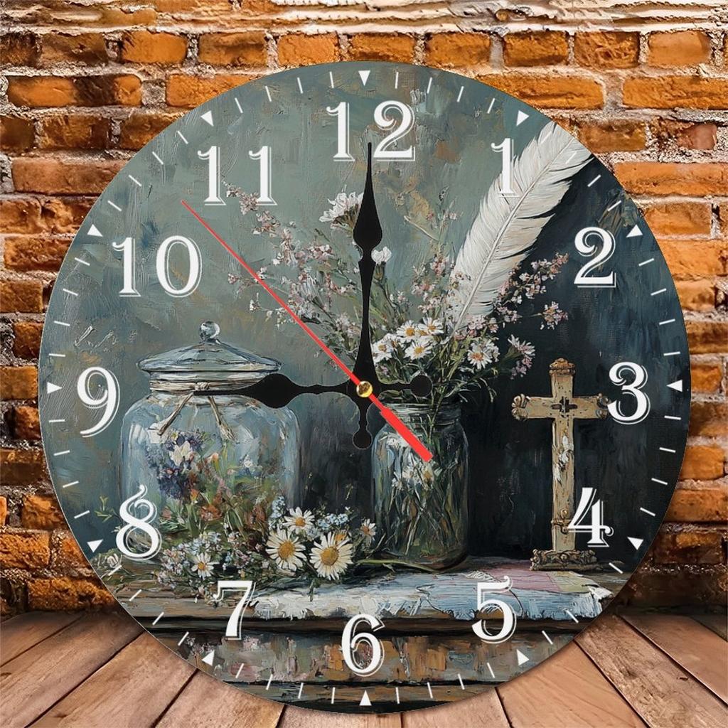 25x25cm Wood Wall Clock with Crackle Glaze Vintage Look