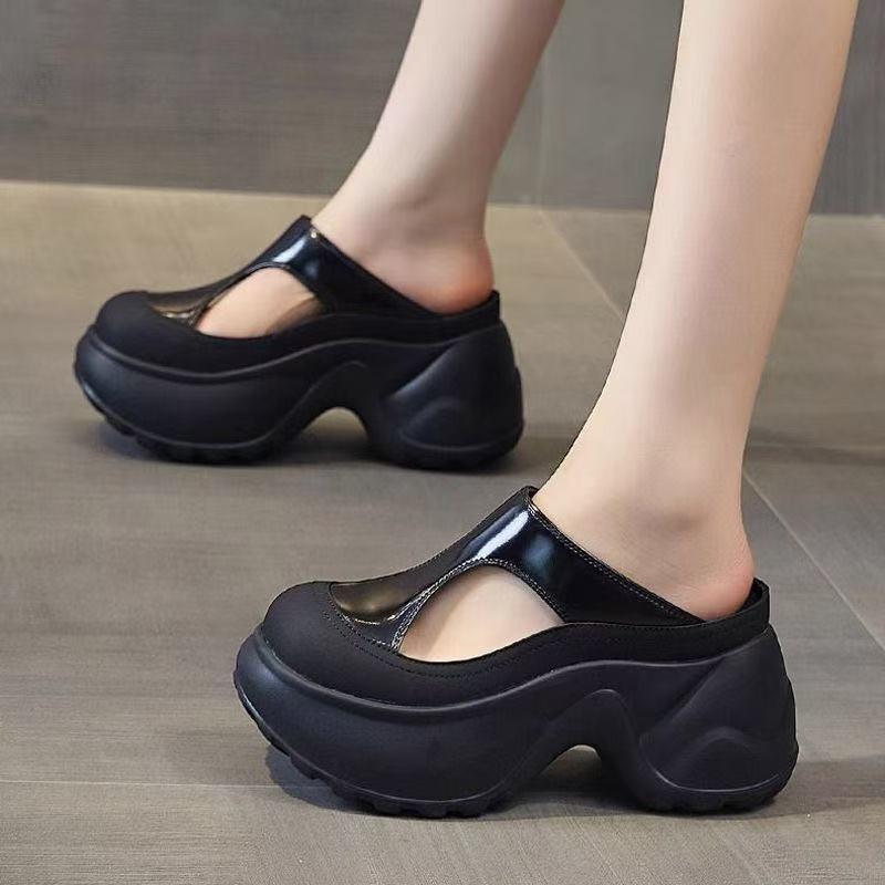 Super high heel wedge bag head half slippers women's summer wear new muffin sandals heightened thick sole hollow sandals
